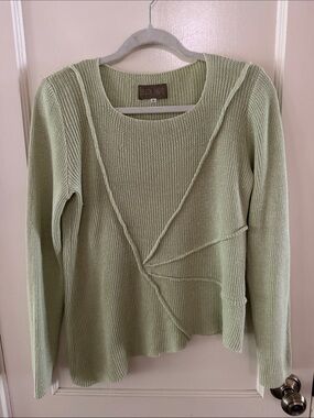 Zuza Bart Subtle Lime Green Textured 100% Linen Knit Sweater - Womens Medium
